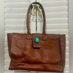 Two Bar West Handmade Leather Tote with Turquoise Accent